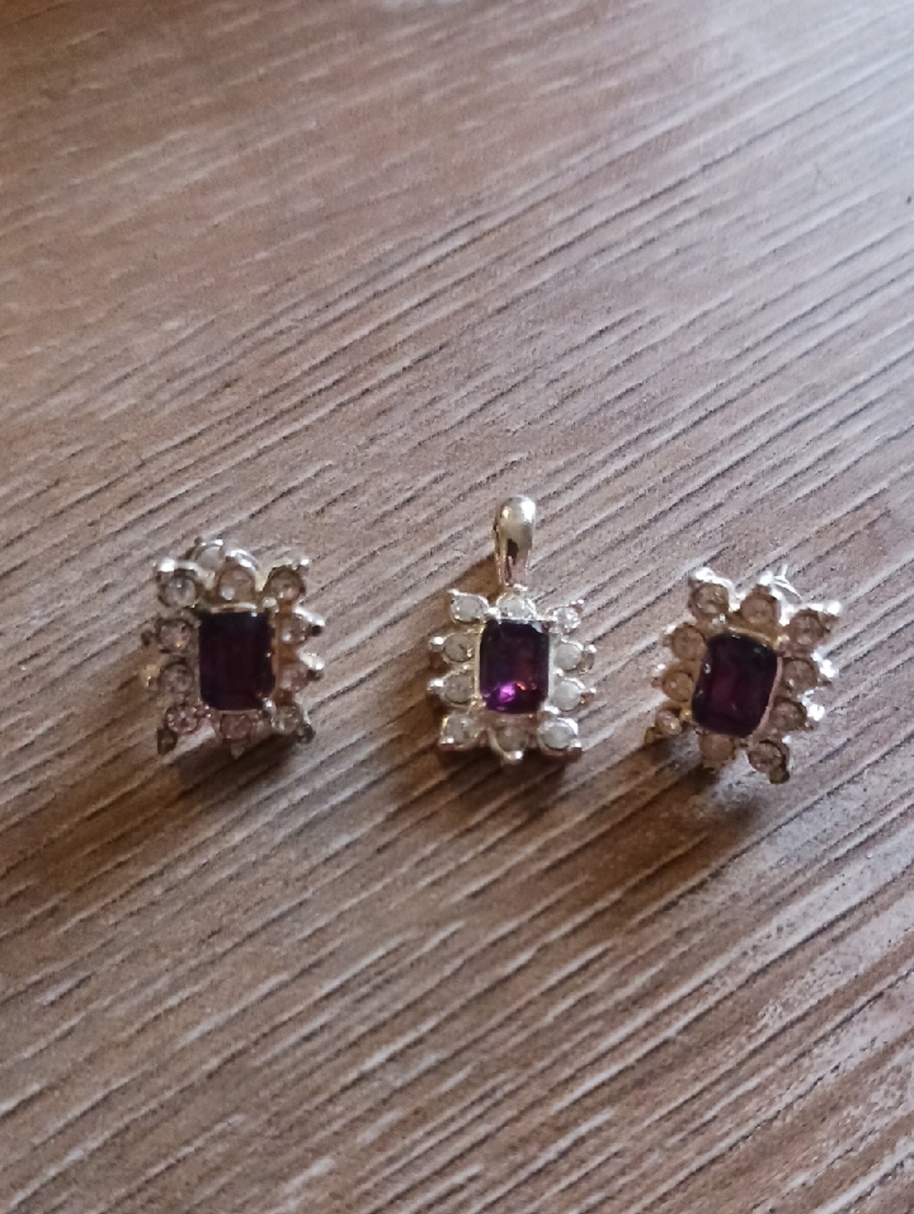 Sterling Silver Purple Gemstone Pendant and Earrings Set
